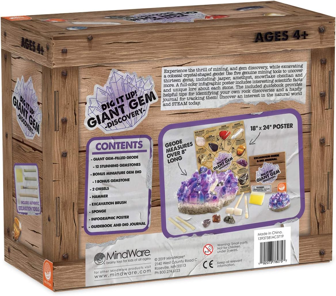 MindWare Dig It Up Giant Gem Discovery Kit | Engaging Geology Experience for Kids with 12 Real Gemstones - Ages 4+