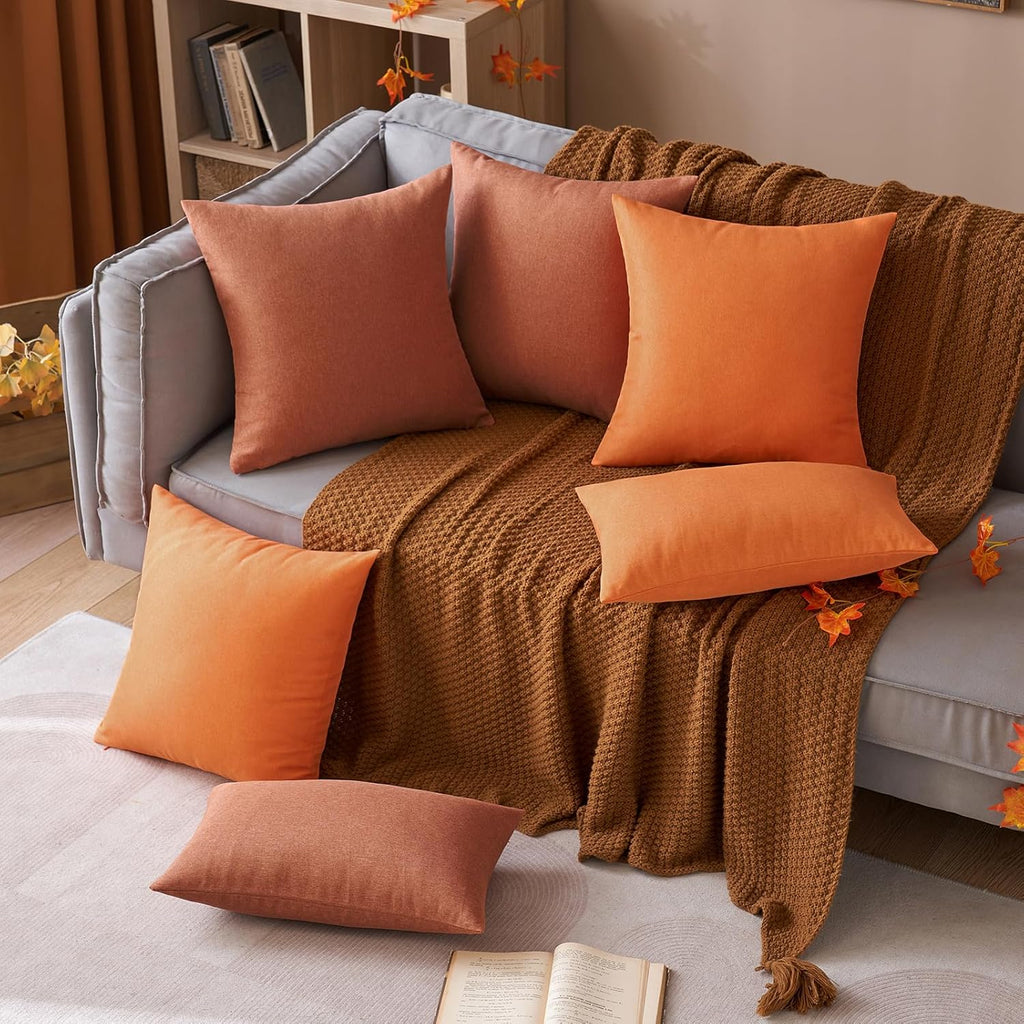 MIULEE Decorative Outdoor Throw Pillow Covers - Waterproof Faux Linen Cushion Cases | 24x24 Inch Rust (Pack of 2)