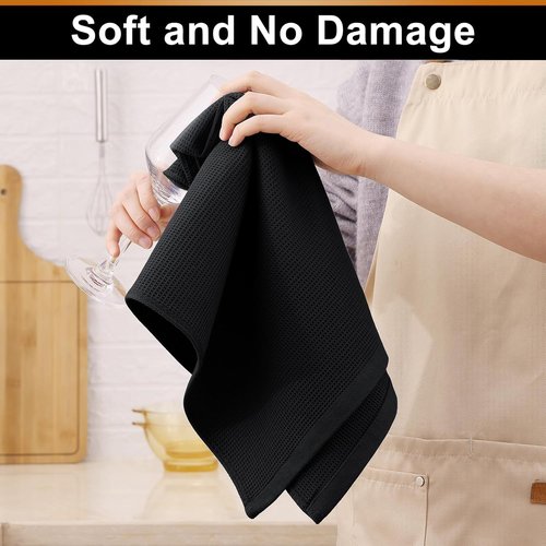 Homaxy 100% Cotton Waffle Weave Kitchen Towels - Soft & Absorbent 4-Pack | Quick Dry 16 x 26 Inches - Black