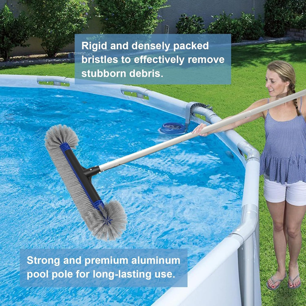 Poolvio 5-in-1 Pool Cleaning Kit - Semi-Deep Skimmer, Aluminum Leaf Rake & 20' Brush with 13' Pole