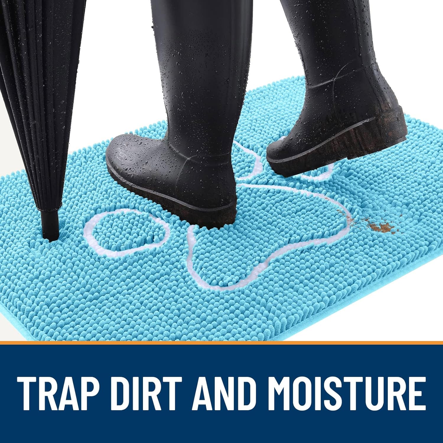 OLANLY Dog Door Mat - Absorbent Non-Slip Mud Mat for Paws | 59x35 Inches, Blue Chenille Design