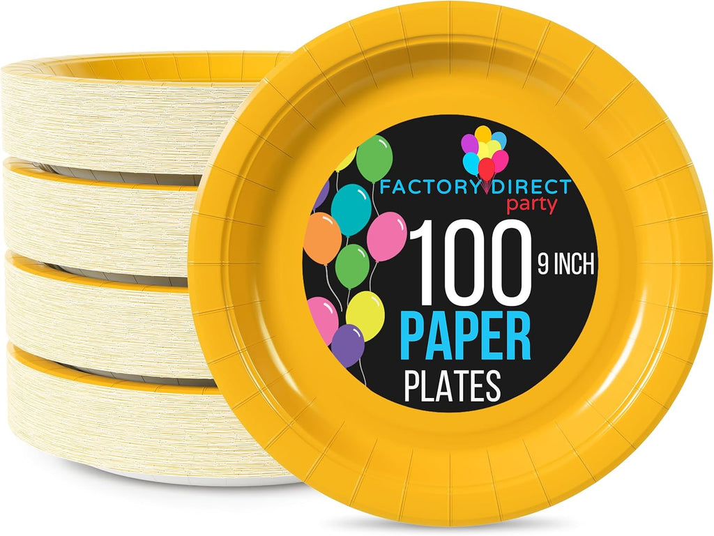 Regine Switzerland Heavy-Duty Yellow Disposable Paper Plates - 9 Inch, 100 Pcs for Parties & Events
