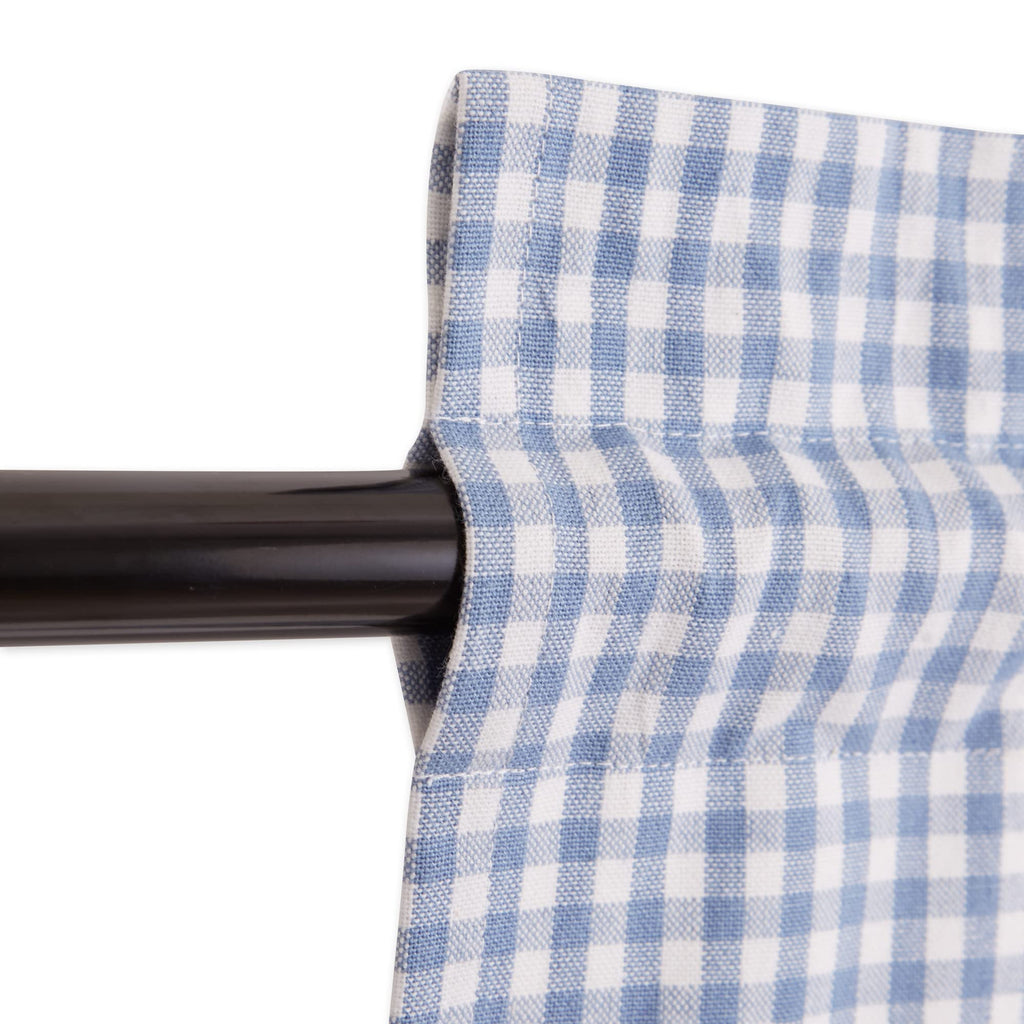 DII Window Valance Collection, 100% Cotton, Pre-Shrunk, Machine Washable, 2 Inch Curtain Rod Pocket, Single Panel, 72x14, Stonewash Blue Check