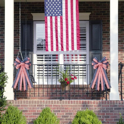 **SY Super Bang 2PCS 4th of July Decorations - Red, White & Blue Wreaths & Patriotic Bows for Indoor/Outdoor Use**