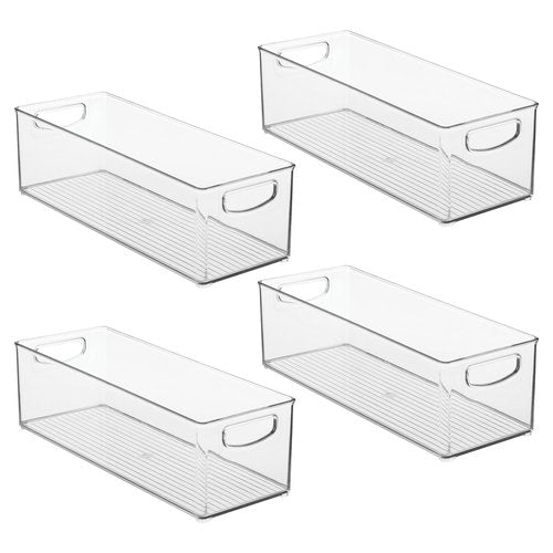 iDesign Plastic Stackable Pantry Bin - Storage Bin with Handles for Cabinets or Fridge - Set of 4 - Clear