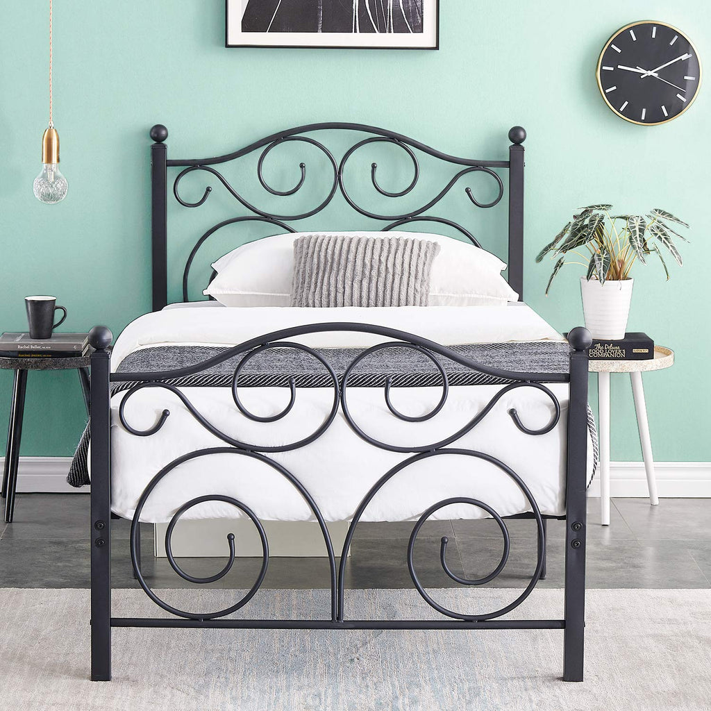 VECELO Twin Size Bed Frame with Headboard/Footboard, Mattress Foundation with Steel Slat Support, Under Bed Storage, No Box Spring Needed, Easy Assembly, White