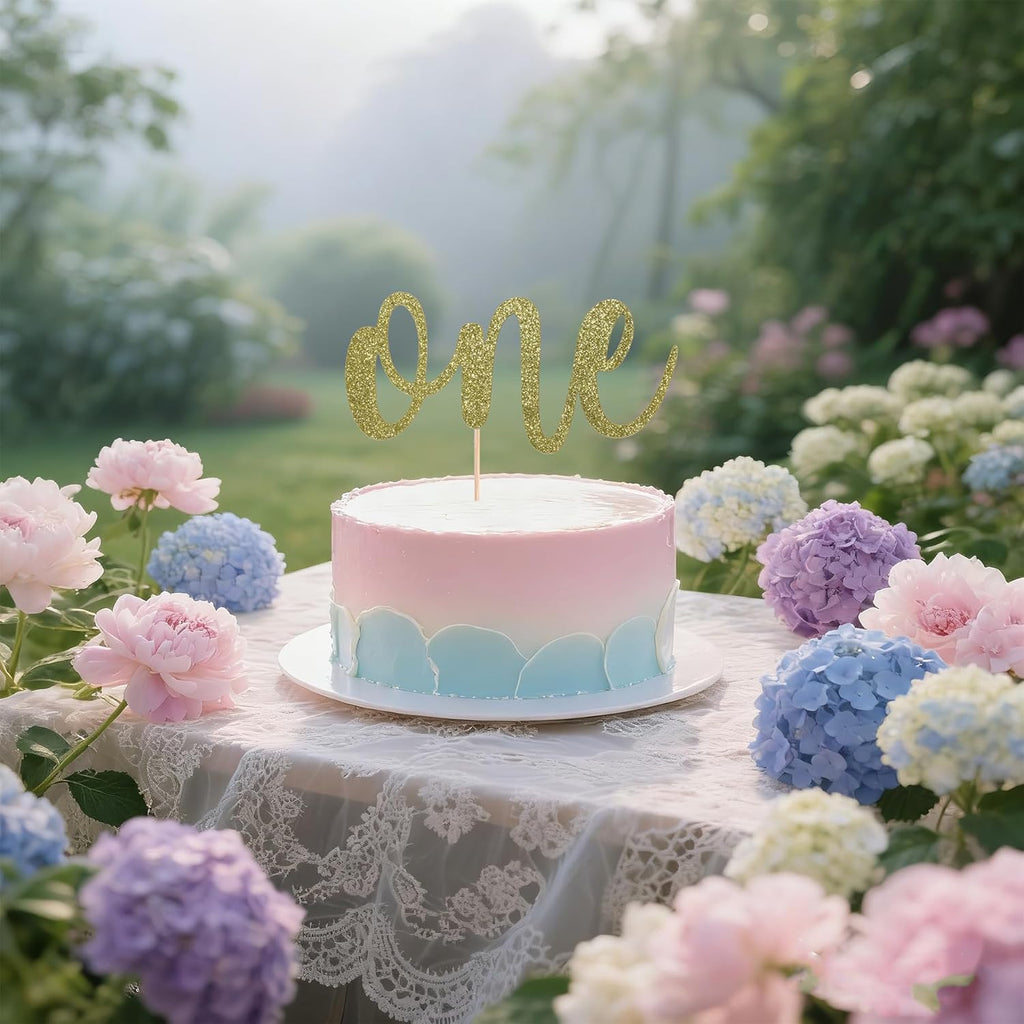ONE Cake Topper - Bright Yellow Glitter 1st Birthday Decoration | Perfect for Baby Showers & Parties