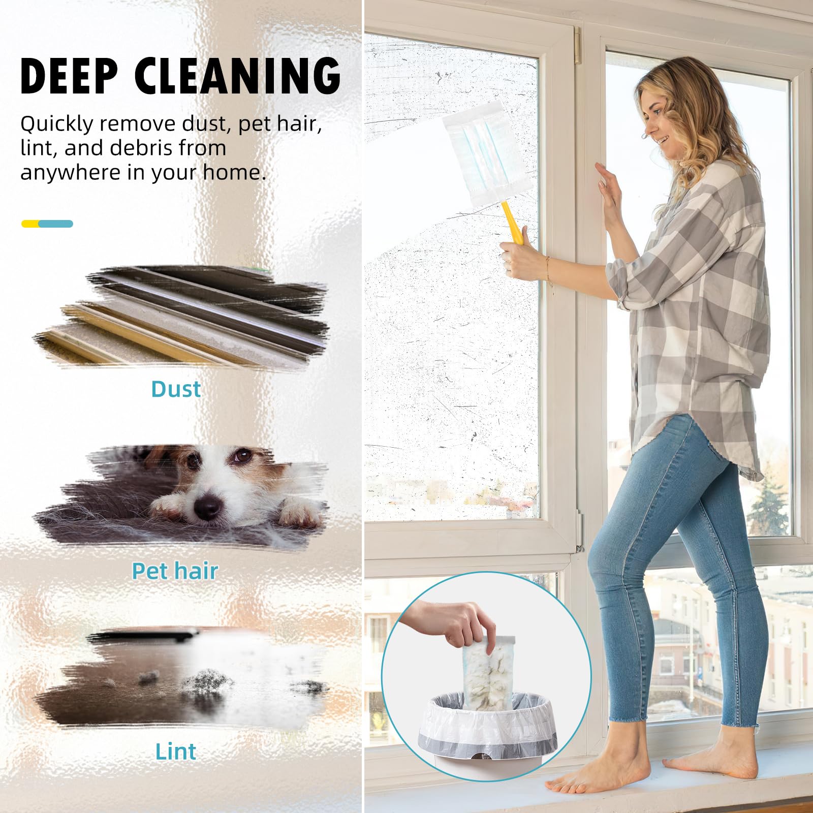 30 Count Duster Refills Compatible with Dusters 180° Handle Dusters, 180° Heavy Duty Multi-Surface Duster Replacement with 1 Standard Handle, Unscented