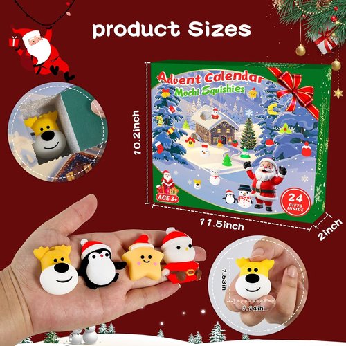 Christmas Advent Calendar 2025 - 24 Cute Mochi Squishies for Kids | Perfect Stocking Stuffer Gifts