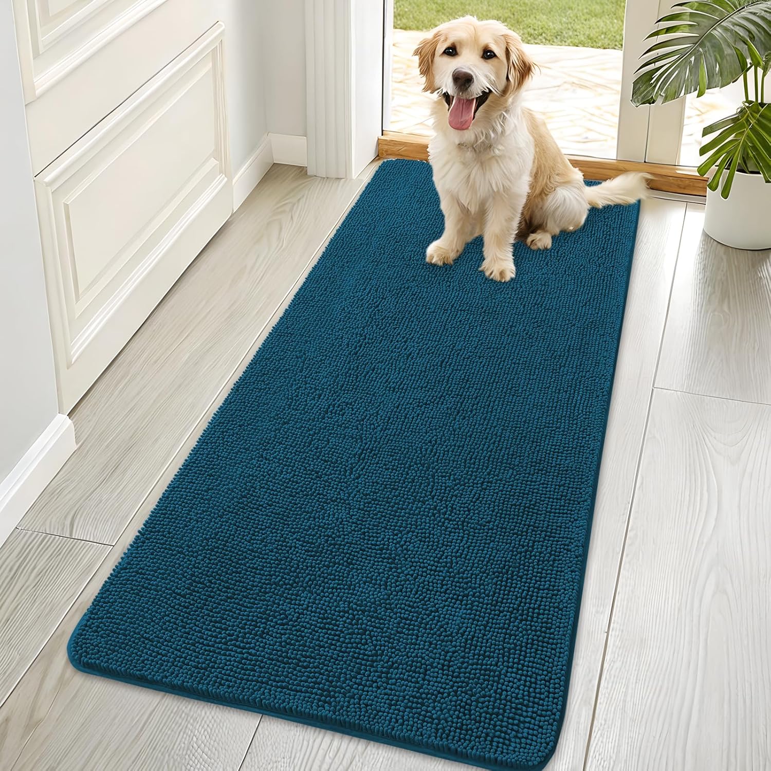 OLANLY Dog Door Mat - Absorbent Non-Slip Washable Doormat for Muddy Paws | 70x35, Atlantic Blue