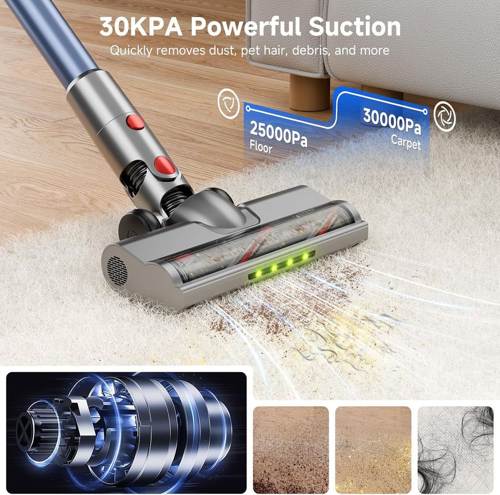 Skiennix Cordless Vacuum Cleaner - Powerful 6-in-1 Stick Vacuum with Anti-Tangle Brush & Removable Battery | Red