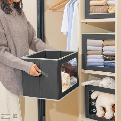 Homsorout Stackable Storage Bins - Large Foldable Closet Organizers with Lids, 4-Pack, Dark Grey