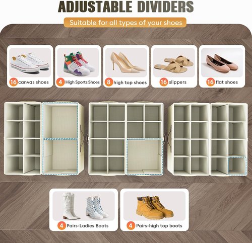 Budding Joy 90L Large Storage Bags - 6 Pack Foldable Closet Organizers & 2 Pack Clear Shoe Organizers