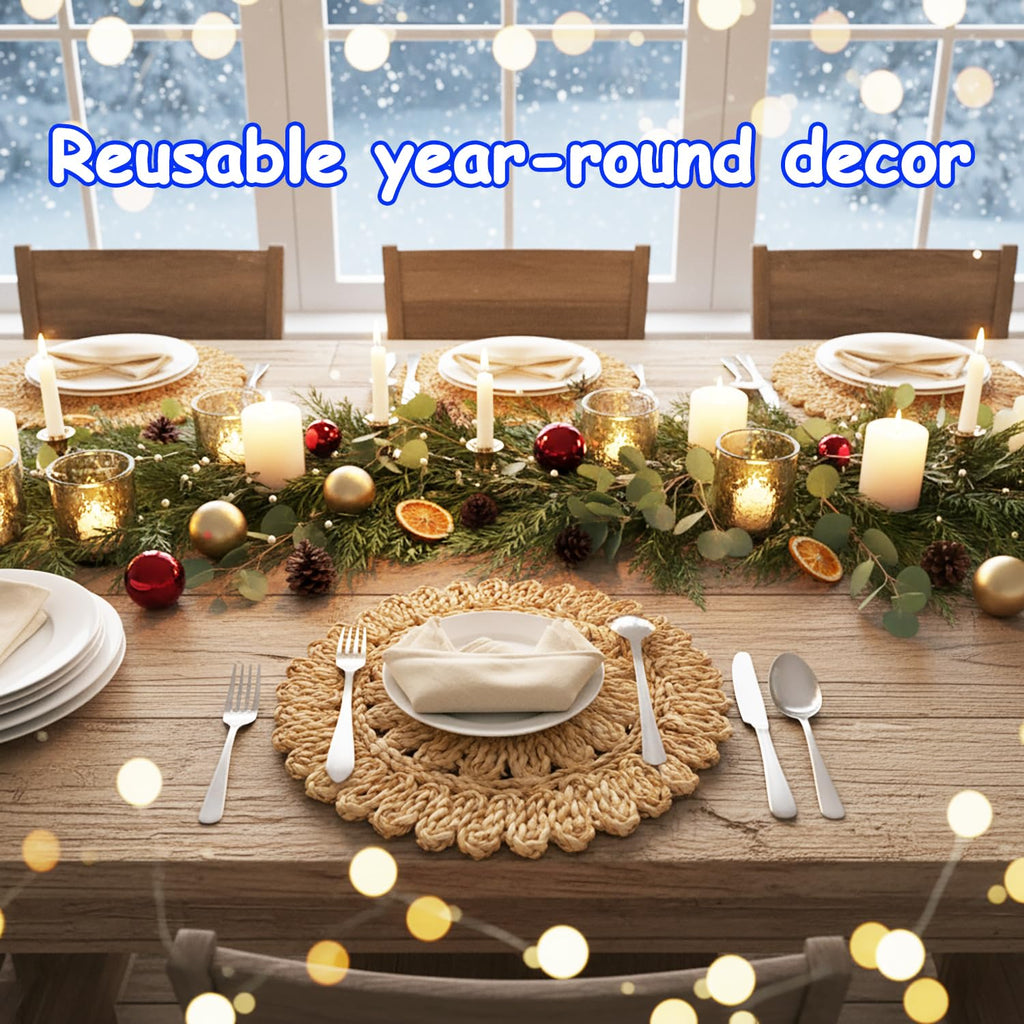 DELAQIKO 13.8" Round Corn Husk Placemats | Boho Woven Rattan Table Mats | Natural Spring Farmhouse Plate Chargers | Handmade Rustic Wicker Place Mats for Christmas Wedding (Set of 6)