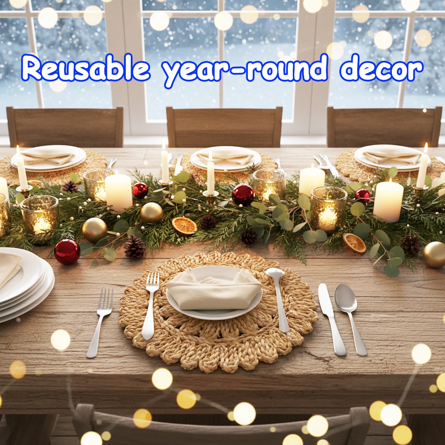 DELAQIKO 13.8" Round Corn Husk Placemats | Boho Woven Rattan Table Mats | Natural Spring Farmhouse Plate Chargers | Handmade Rustic Wicker Place Mats for Christmas Wedding (Set of 6)