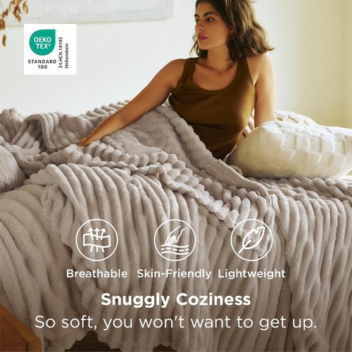 Bedsure GentleSoft Queen Size Blanket - Cozy Beige Fleece Throw for Women | 90x90 Inches