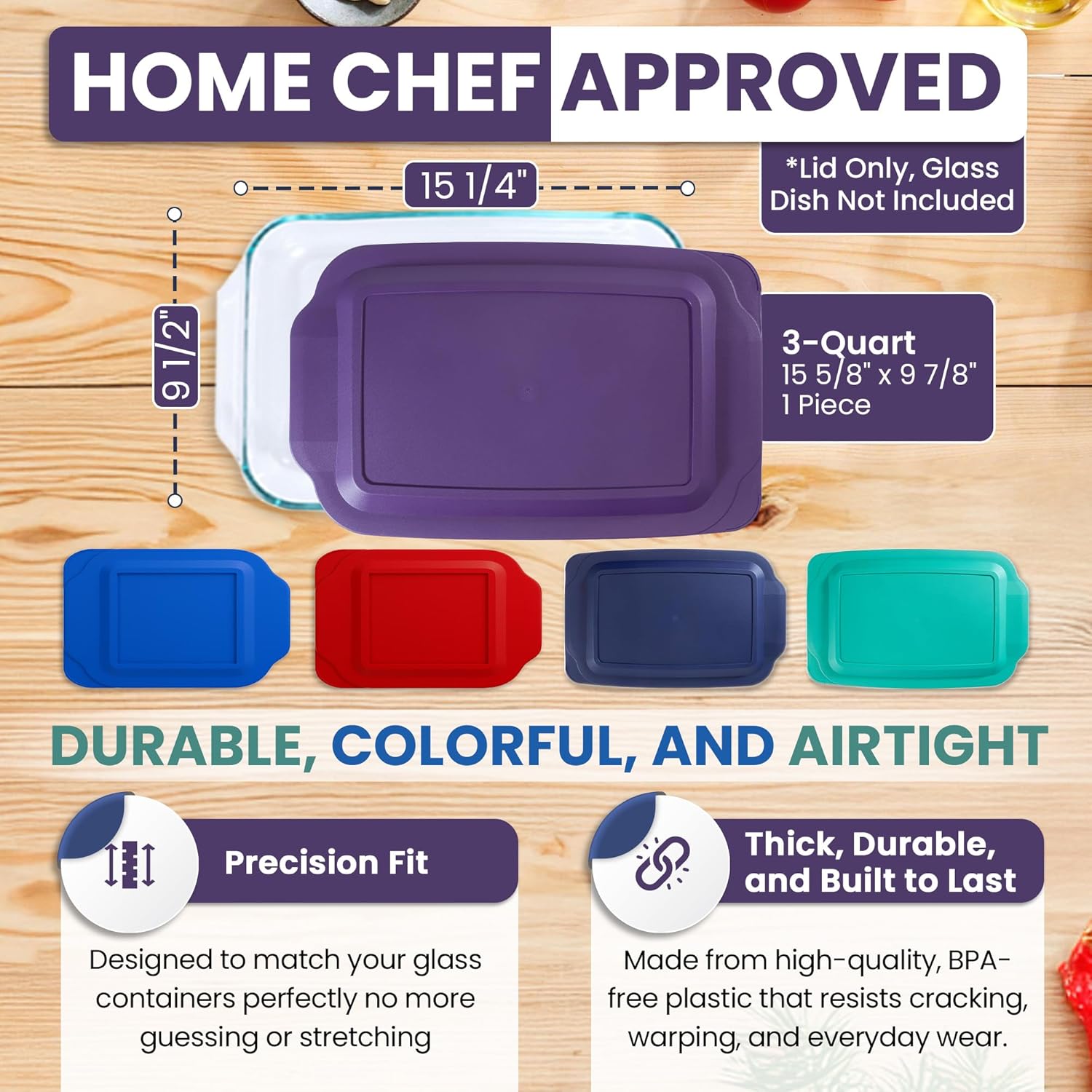 Pyrex Replacement Lid - Fits 9x13 Glass Casserole Baking Dish | Purple Tab Handle 3-Quart Model 233-PC