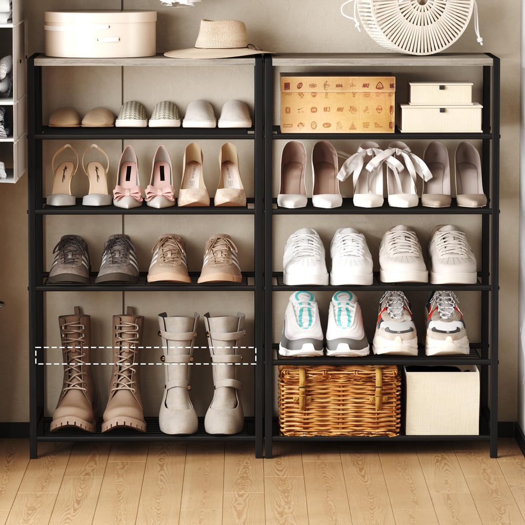 HOMEFORT 6 Tiers Shoe Rack Organizer,23" Shoe Storage Shelf for Closet, Shoe Rack for Entryway, Each Tier Fits 3 Pairs, Shoe Stand with Metal Shelves and MDF Top Board, Washed Gray