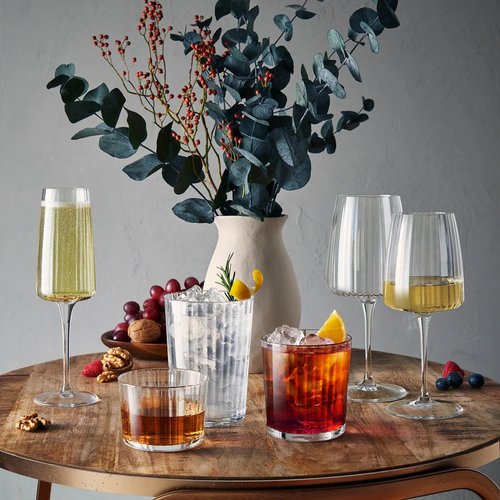 Bormioli Rocco Exclusiva Gin Fizz Glasses, Set of 12-17 Oz. Ribbed Drink Tumblers Made of Star Crystal Glass with XLT Treatment - Durable Cocktail Glasses for Daily Use, Dishwasher Safe