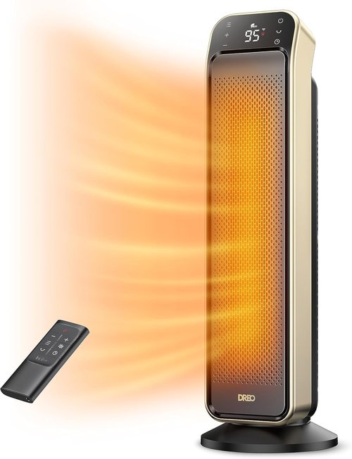 DREO Space Heater - Fast Portable Room Heater with Remote & Thermostat | 3 Modes, Overheat Protection, Gold