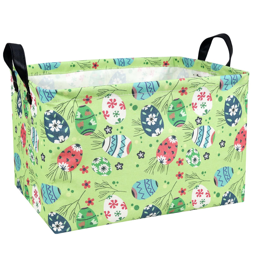 NIETEIN Kid Large Empty Easter Basket Personalized Fabric Easter Basket for Boy and Girl (Easter Egg Green Background)
