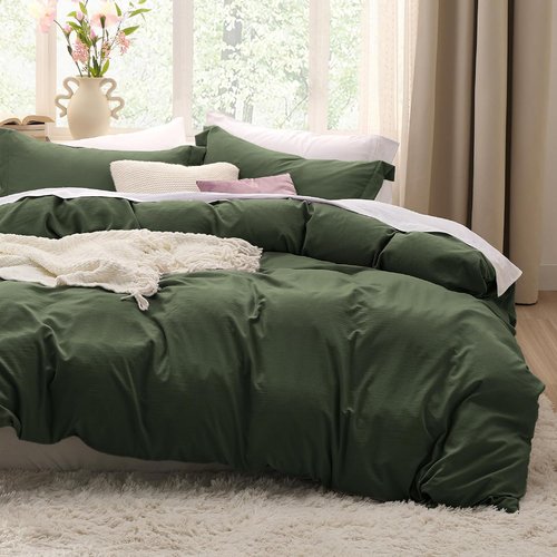 Bedsure Olive Green Duvet Cover Set - Extra Soft Prewashed Polyester Twin/Twin XL Bedding, 2 Pieces