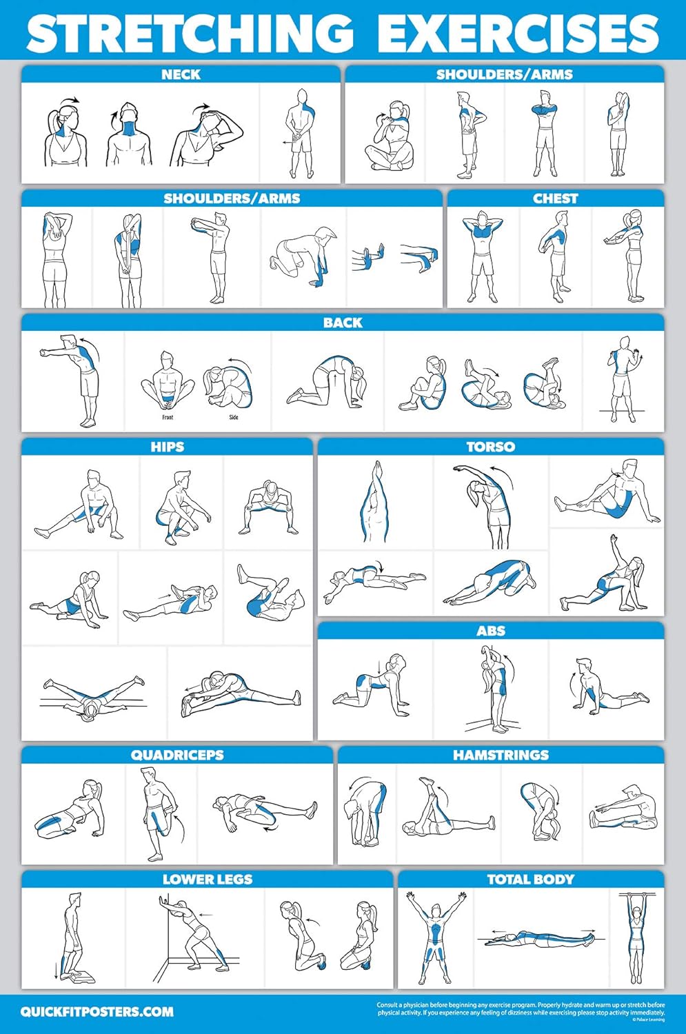 Palace Learning QUICKFIT Stretching Workout Poster - Laminated Stretch Routine (18" x 24")
