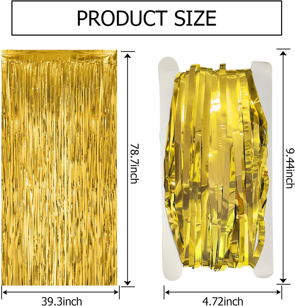 Skiennix Gold Fringe Curtain Backdrop - 2 Pack Tinsel Streamers for Parties & Events | Perfect for Birthdays, Christmas, Halloween, & Graduations
