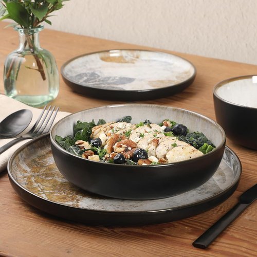 Gibson Elite Chantilly Hill 16-Piece Dinnerware Set - Multicolor Leaf Design, Microwave & Dishwasher Safe, Service for 4
