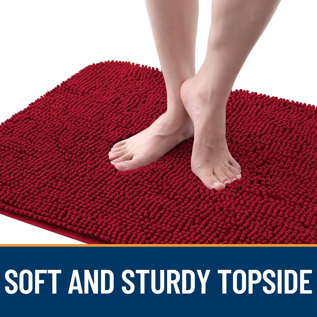 OLANLY Dog Door Mat - Absorbent Non-Slip Washable Doormat for Muddy Paws | 47x24 Red Chenille Carpet