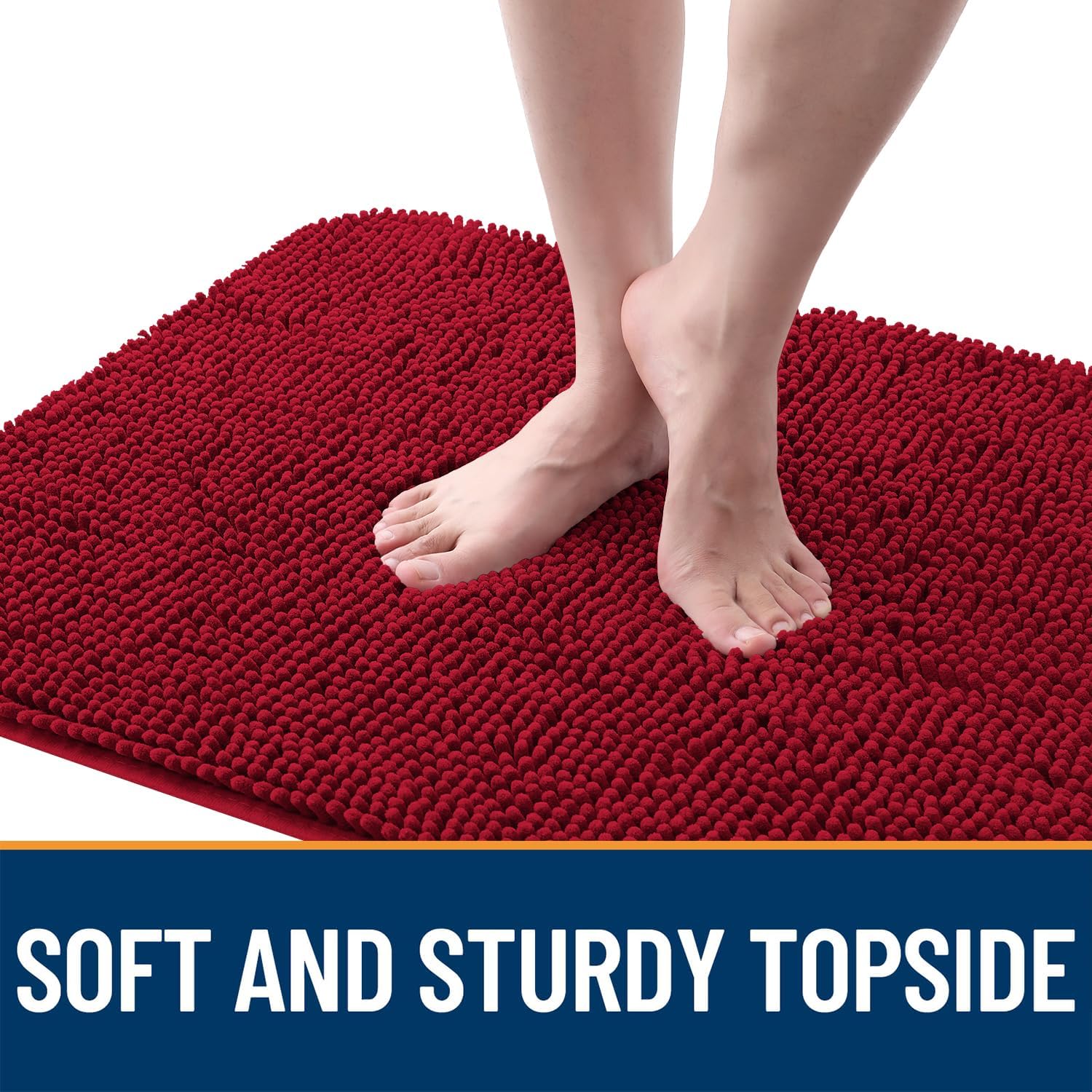 OLANLY Dog Door Mat - Absorbent Non-Slip Chenille Mat for Muddy Paws | 47x20 Inches, Quick Dry Red