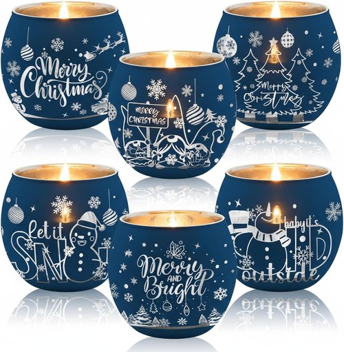 Jingmore Votive Candle Holders - 6-Piece Set with Laser Engraved Patterns for Party Decor | Navy