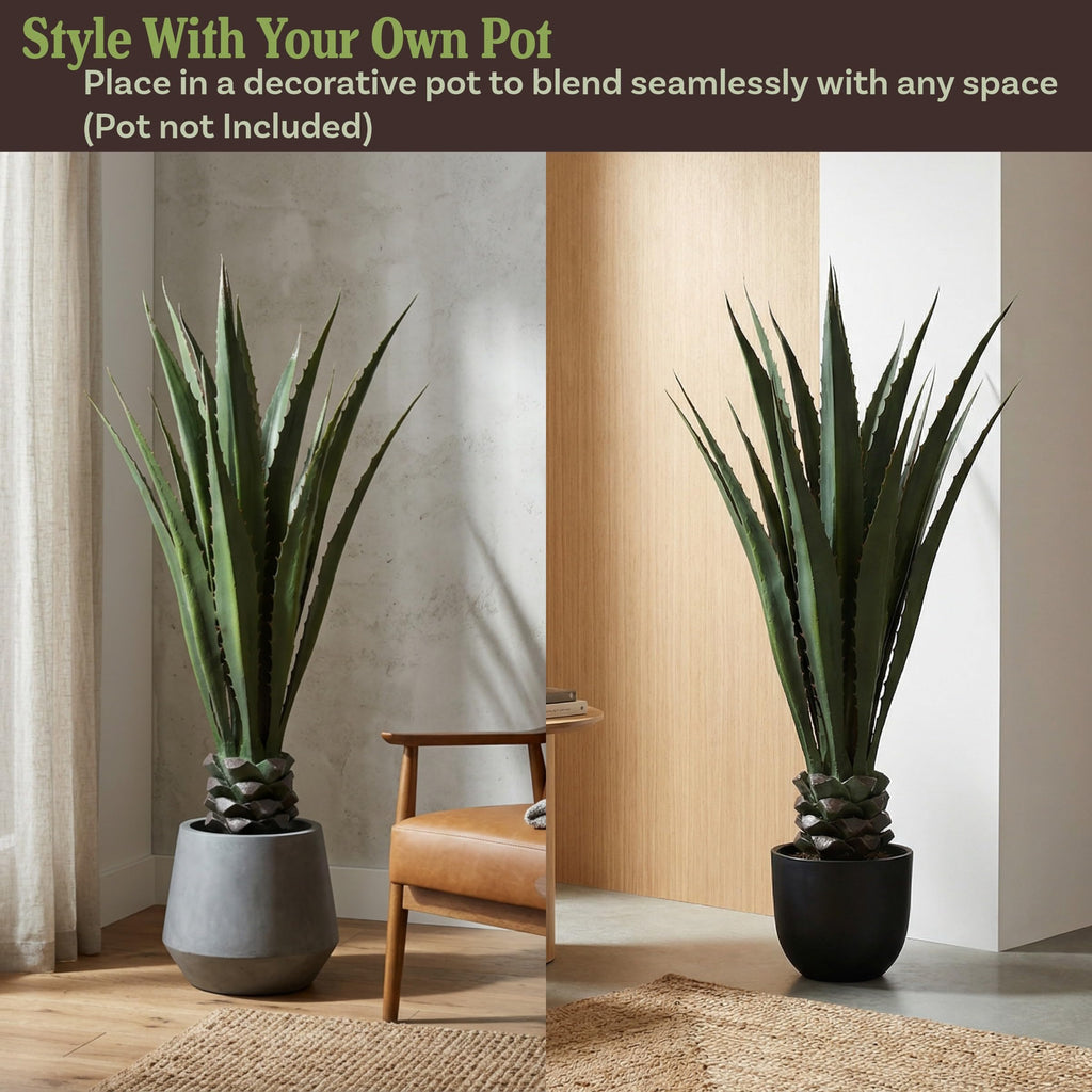 Pure Garden Giant Agave Fake Plant - 52-Inch Faux Succulent with Pot - Modern Artificial Trees for Home Decor Indoor and Outdoor Blend Southwestern Style