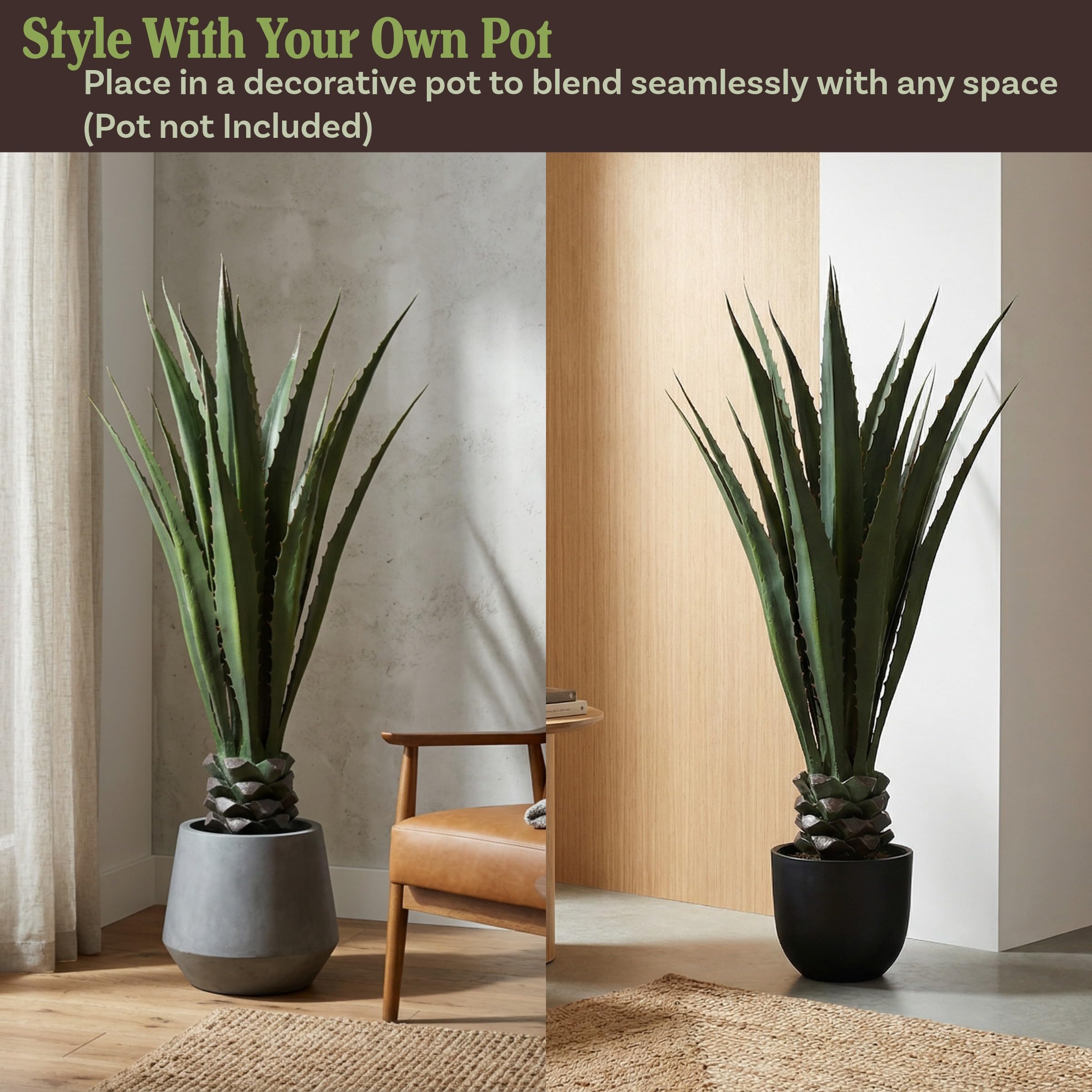 Pure Garden Giant Agave Fake Plant - 52-Inch Faux Succulent with Pot - Modern Artificial Trees for Home Decor Indoor and Outdoor Blend Southwestern Style