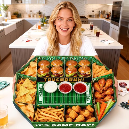 Jyusmile Football Paper Food Tray Kit - 2026 Football Party Supplies, Disposable Food Plates, Snack Bowls, Nacho Trays, Ideal Football Party Decorations and Favors for Birthday & Tailgate Party