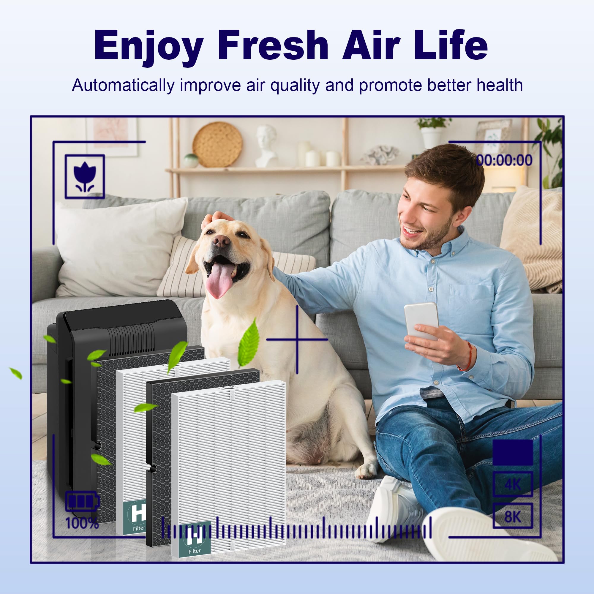 PETOX 116130 Replacement Filter H for Winix 5500-2 AM80 Plasmawave Air Purifier, High Efficiency Filter and Activated Carbon Filter Combo Pack, 2 Set