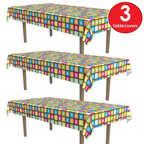Beistle Disco Tablecovers, 54' x 108', 3 Pieces Plastic Table Cloth, Rectangular Tablecloth, Table Covers for Party, Disco Theme Party Decorations, Groovy Tablecloth
