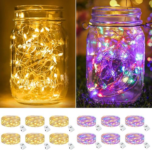 Btfarm 12 Pack Fairy Lights - Battery Operated Twinkle String Lights | Waterproof 7ft Mini Silver Wire for Christmas & Weddings - Warm White/Colorful