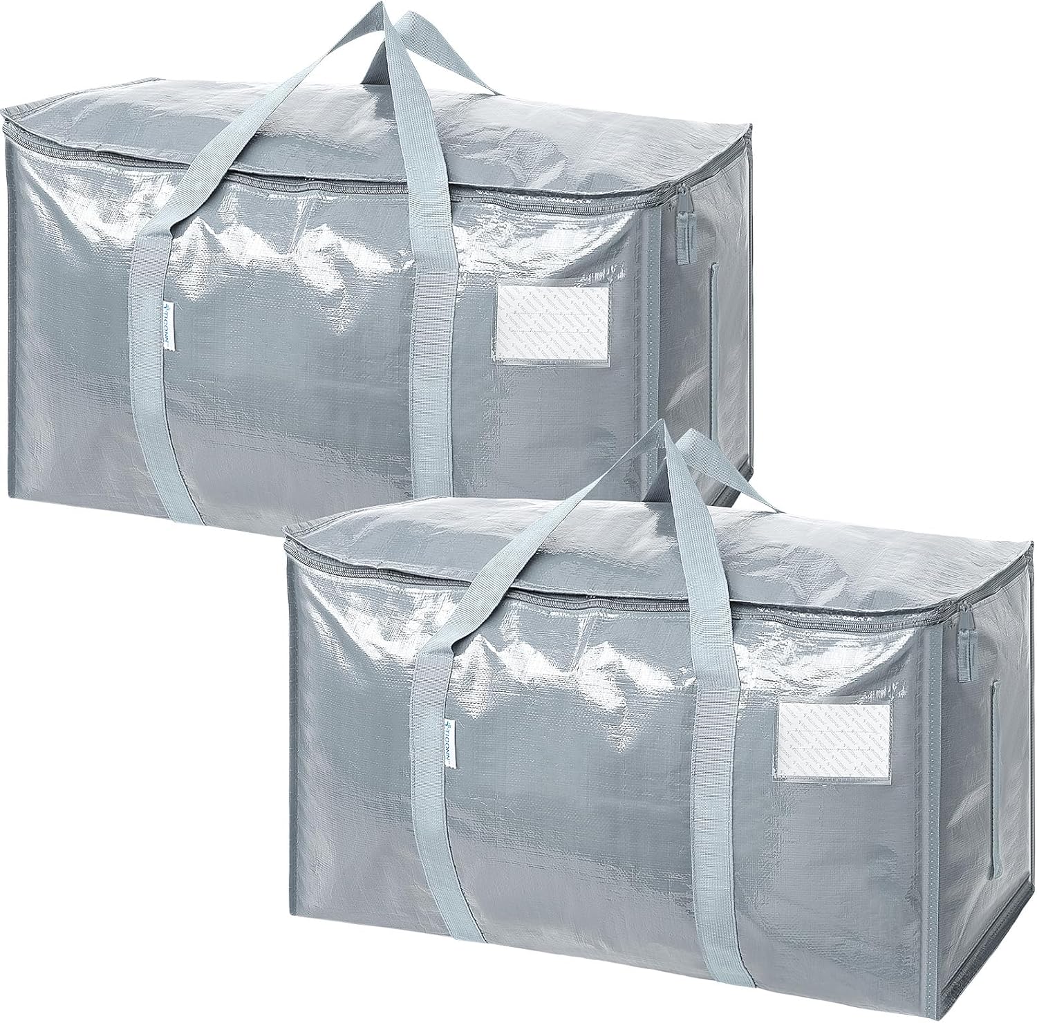 TICONN Extra Large Heavy-Duty Moving Bags - Durable Storage with Zippers & Handles | Light Grey (2 Pack)