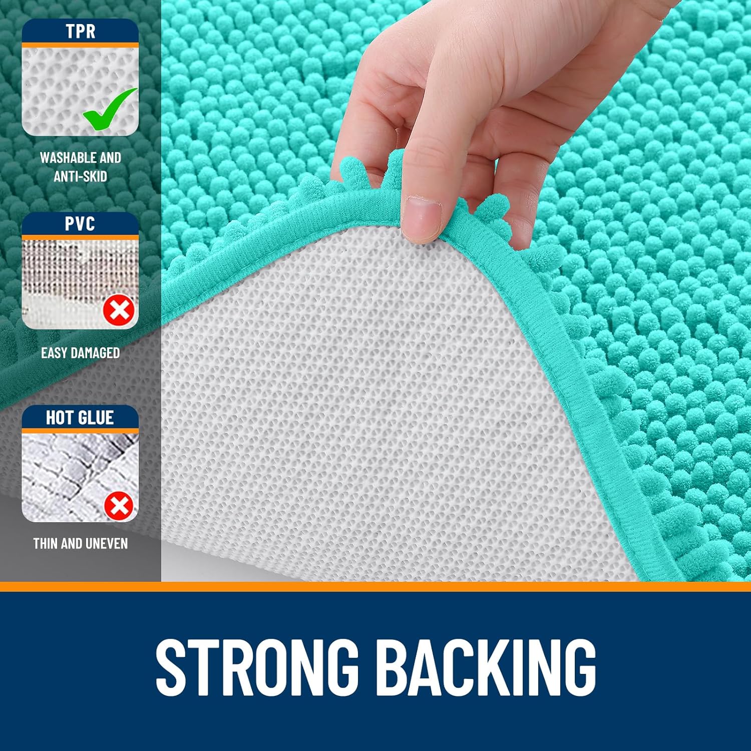 OLANLY Bathroom Runner Rugs - Extra Soft Chenille Bath Mats | Quick Dry, Machine Washable, 47x20, Teal