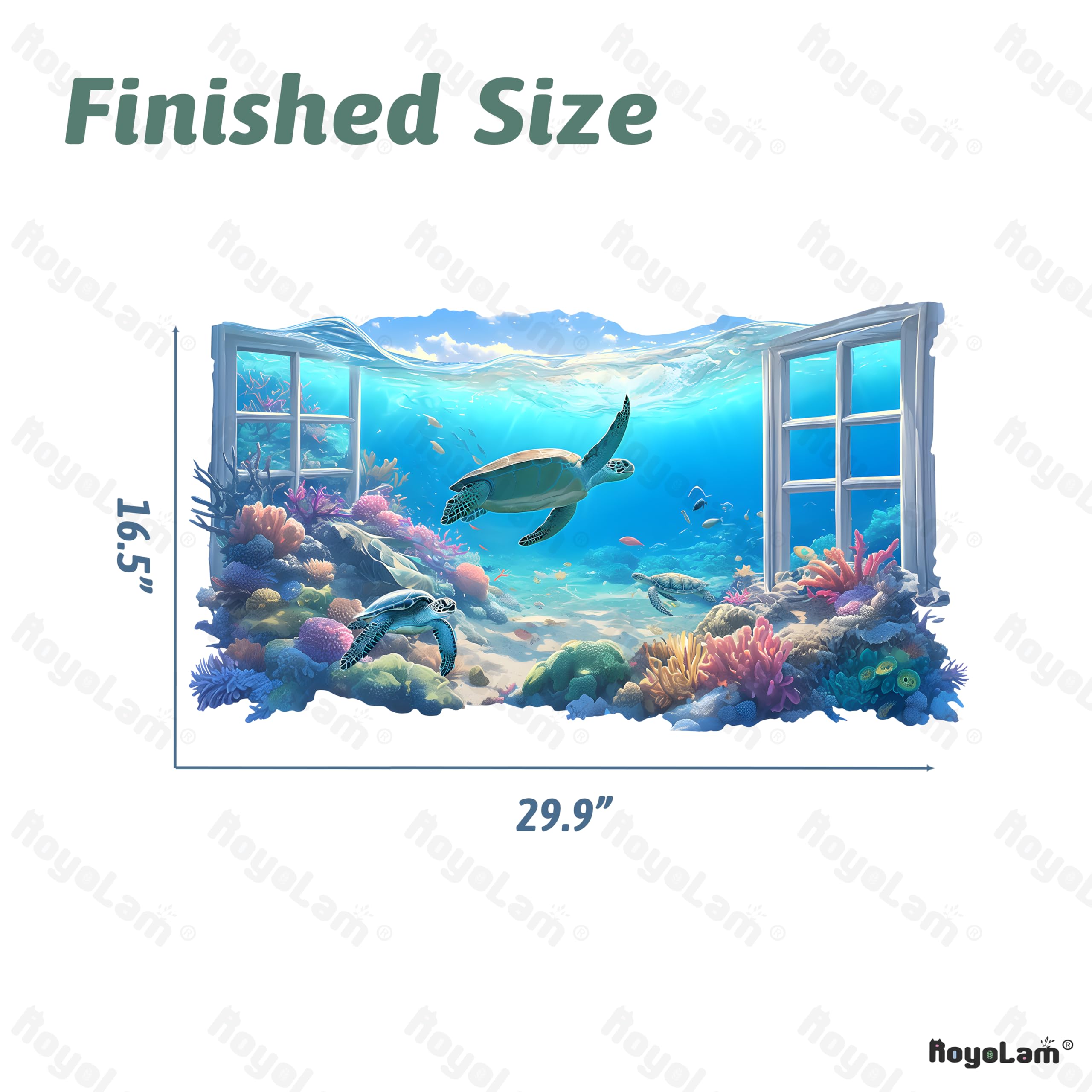 RoyoLam Underwater Scene Sea Turtle Fishes Wall Stickers 3D Fake Window Wall Decals for Kid Removable Peel and Stick Wall Art Home Decor Decoration for Classroom Preschool Living Room Bedroom Bathroom