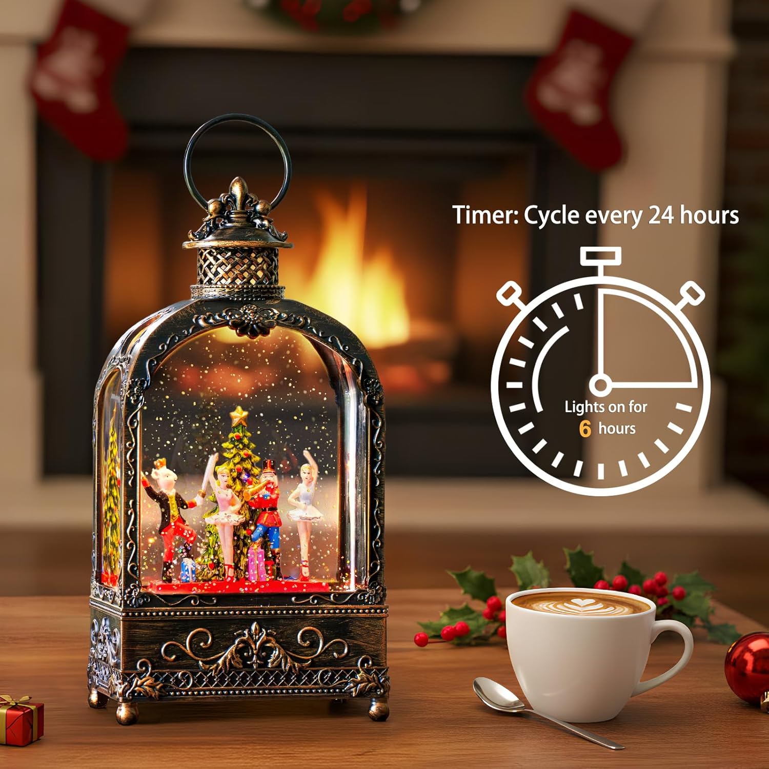 Nutcracker Christmas Snow Globe - Musical Lantern with Timer & USB/Battery Operated - 6 Hours