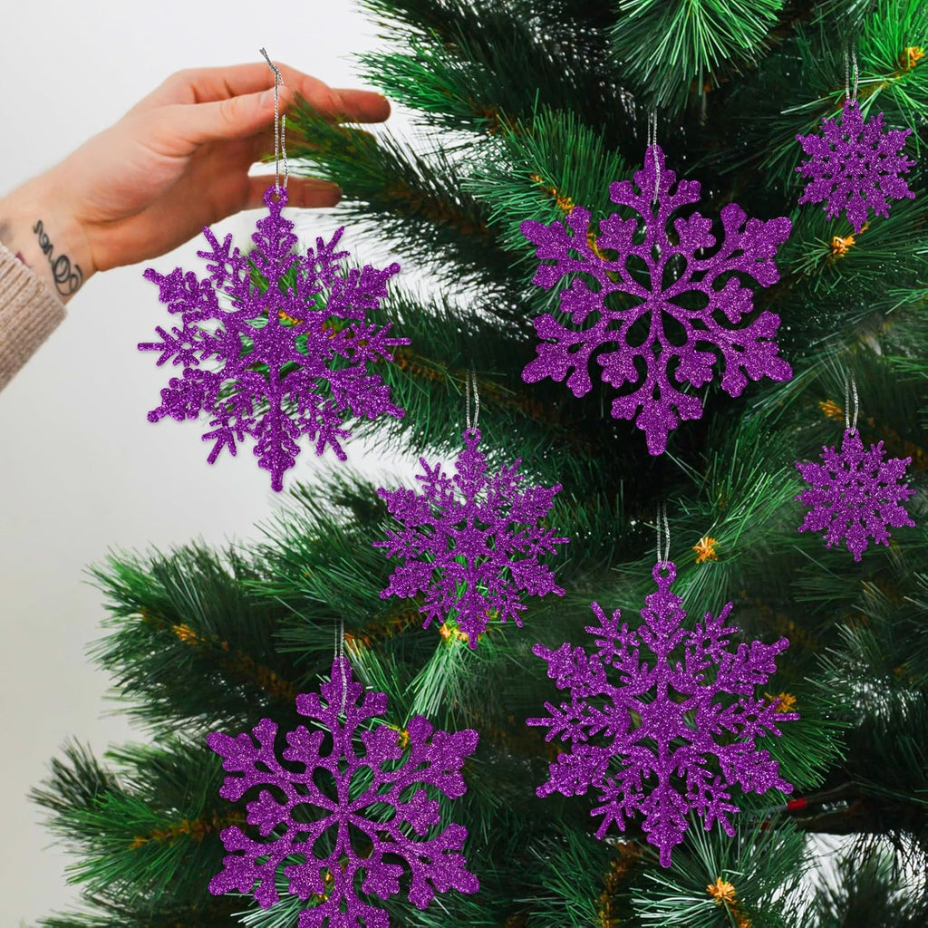 Skiennix 36pcs Christmas Deep Purple Snowflake Ornaments - Plastic Hanging Decor for Winter Wonderland