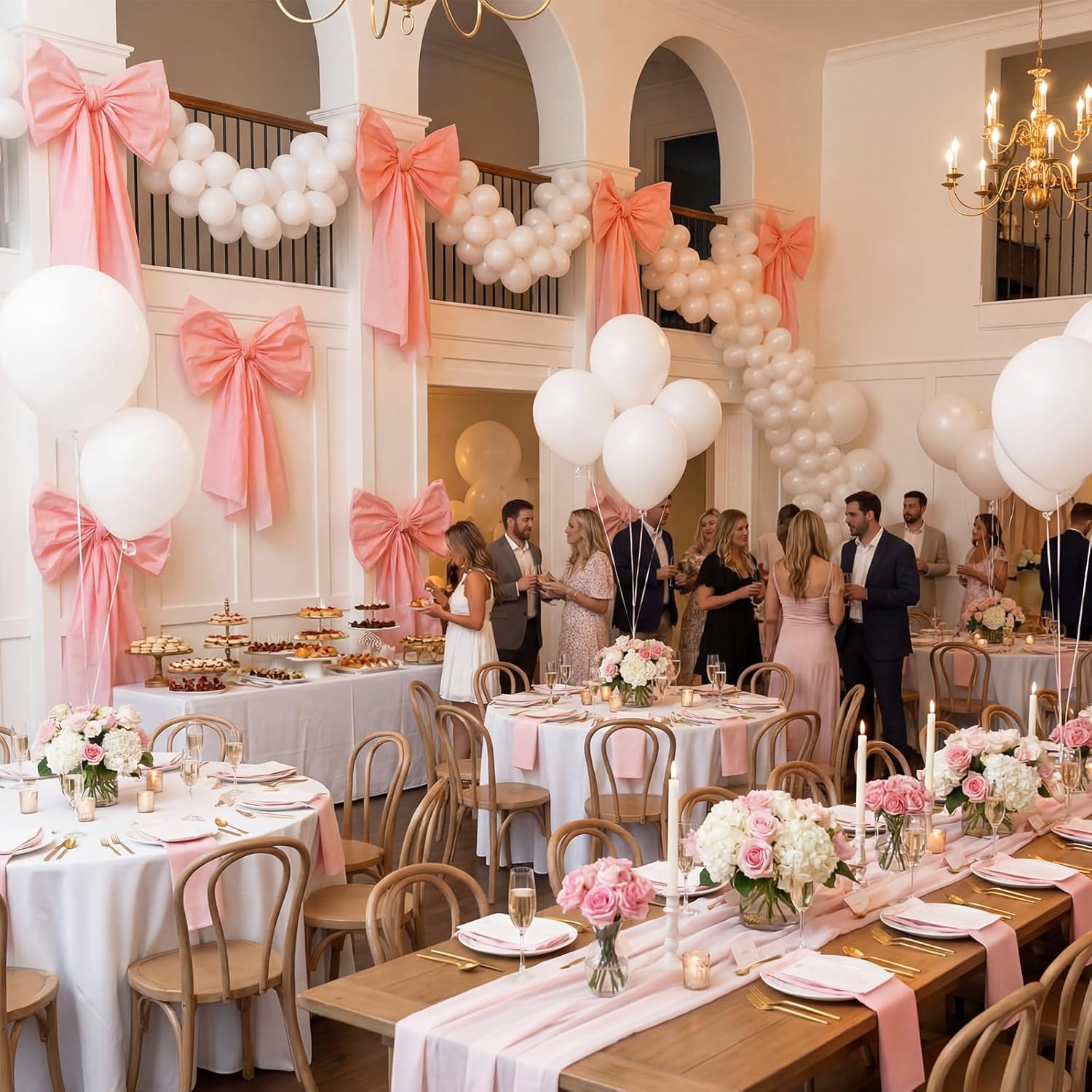 Pink Bow Birthday Decorations Set - 4 DIY Giant Wall Bows & 100 Link Balloons for Parties