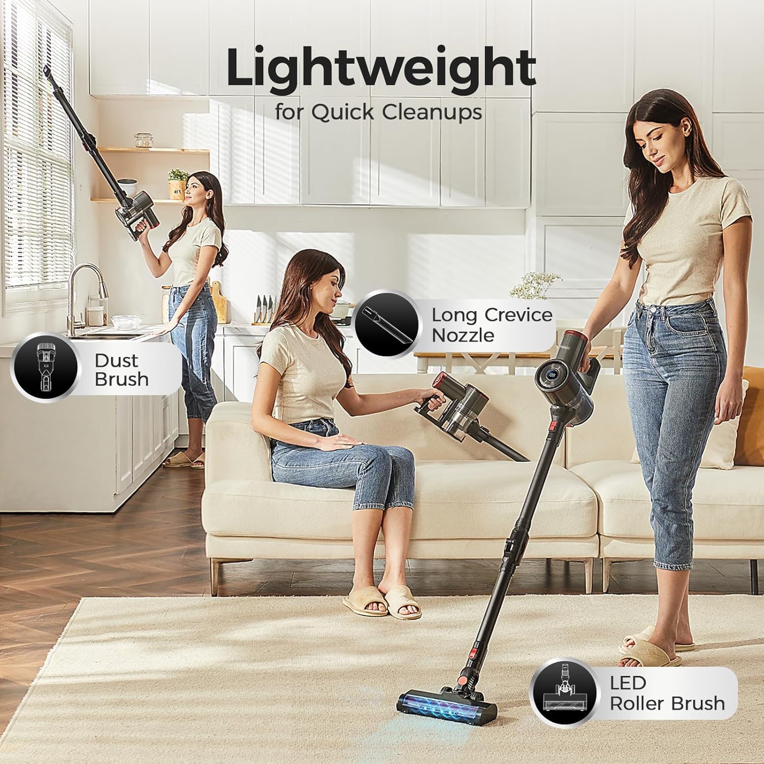 RONEAIR Cordless Vacuum Cleaner - Powerful 40Kpa Suction, Self-Standing Design | 45 Mins Runtime for Pet Hair & Hard Floors