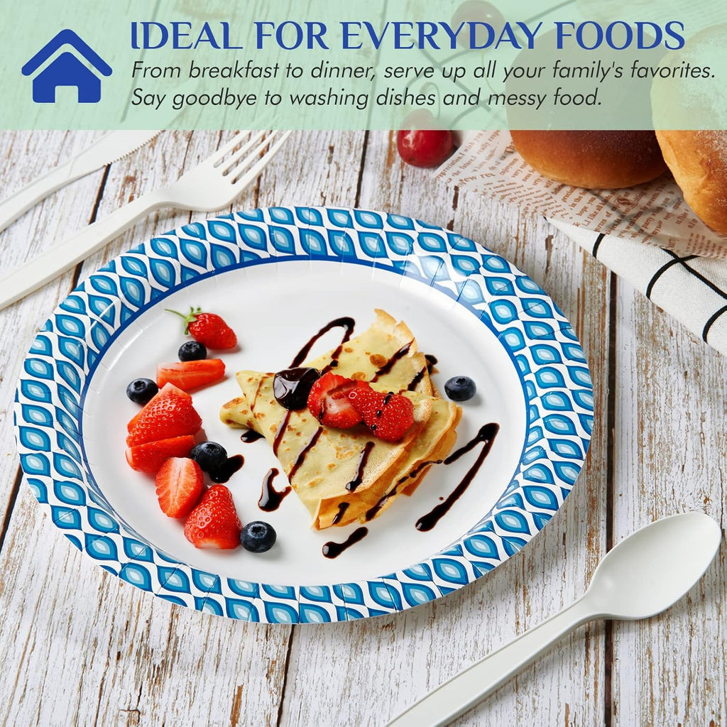 MUCHII Disposable Paper Plates - 8.375 Inch, 300 Count, Soak & Cut Proof for Parties & Gatherings