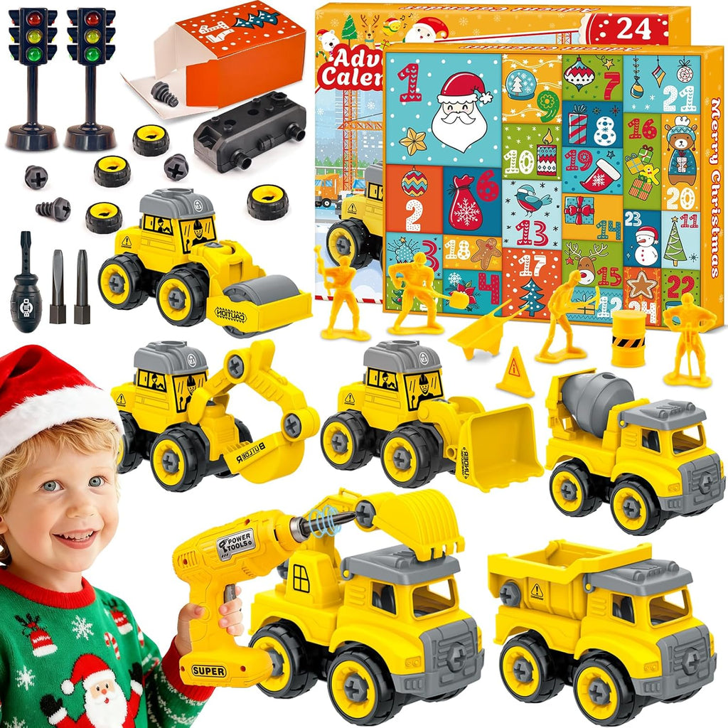 Advent Calendar 2025 | Boys' 24-Day Christmas Countdown with 6PCS Take Apart Construction Car Toys