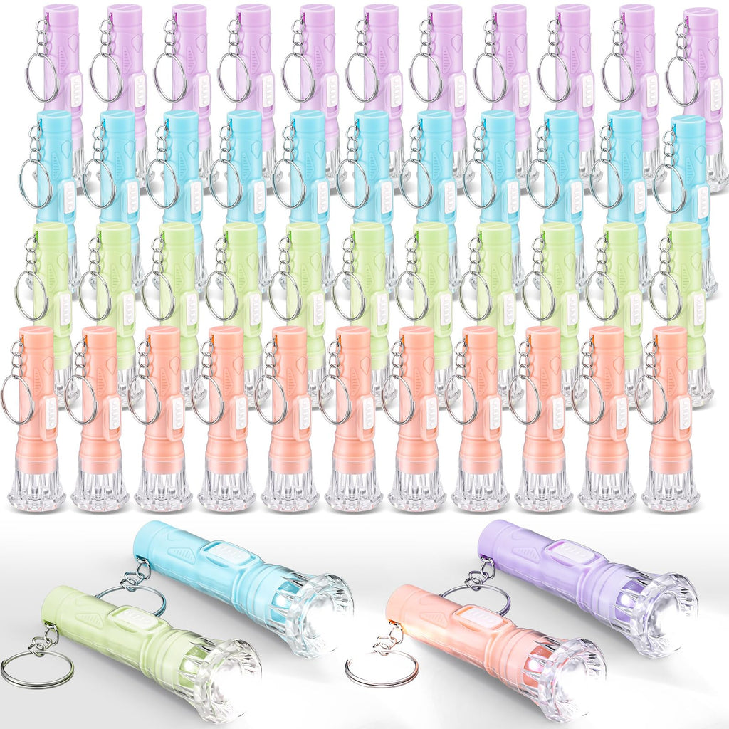 Jexine 50 Pcs Mini Flashlight Keychains Bulk with Lanyard Portable Small Plastic LED Key Chains Flashlights for Night Reading Emergency Hurricane Camping Hiking Party Favors(Pastel Color,Simple)