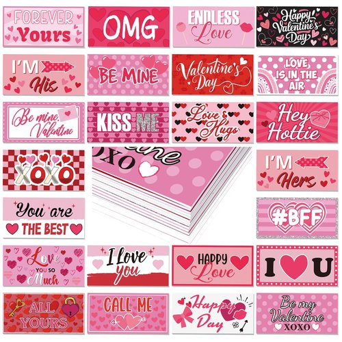 24 Designs Valentines Photo Booth Props Double Sided 11x5.5 Inch Valentine's Day Party Decorations for Photoshoot Photo Booth Props Waterproof Selfie Signs PVC for Galentines Wedding Party Supplies