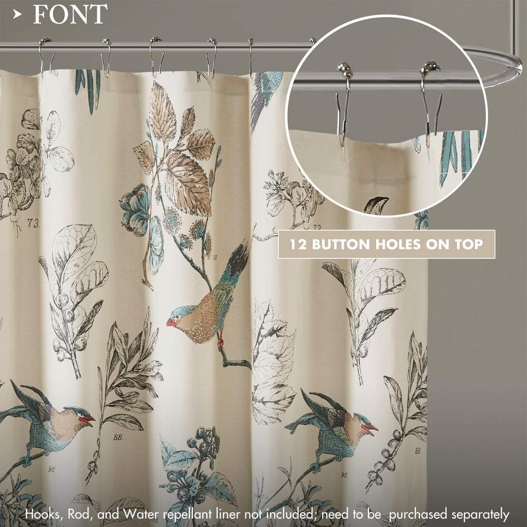 Madison Park Shower Curtain, Bird & Leaf Print, Farmhouse Shower Curtain for Bathroom, Modern Country Bathroom Décor, Machine Washable, Cotton Shower Curtain, Quincy, 72x72" Khaki